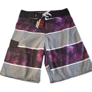 No Fear Board Shorts Men's 32 Geometric Space Swim Trunks Cargo Pocket NWT